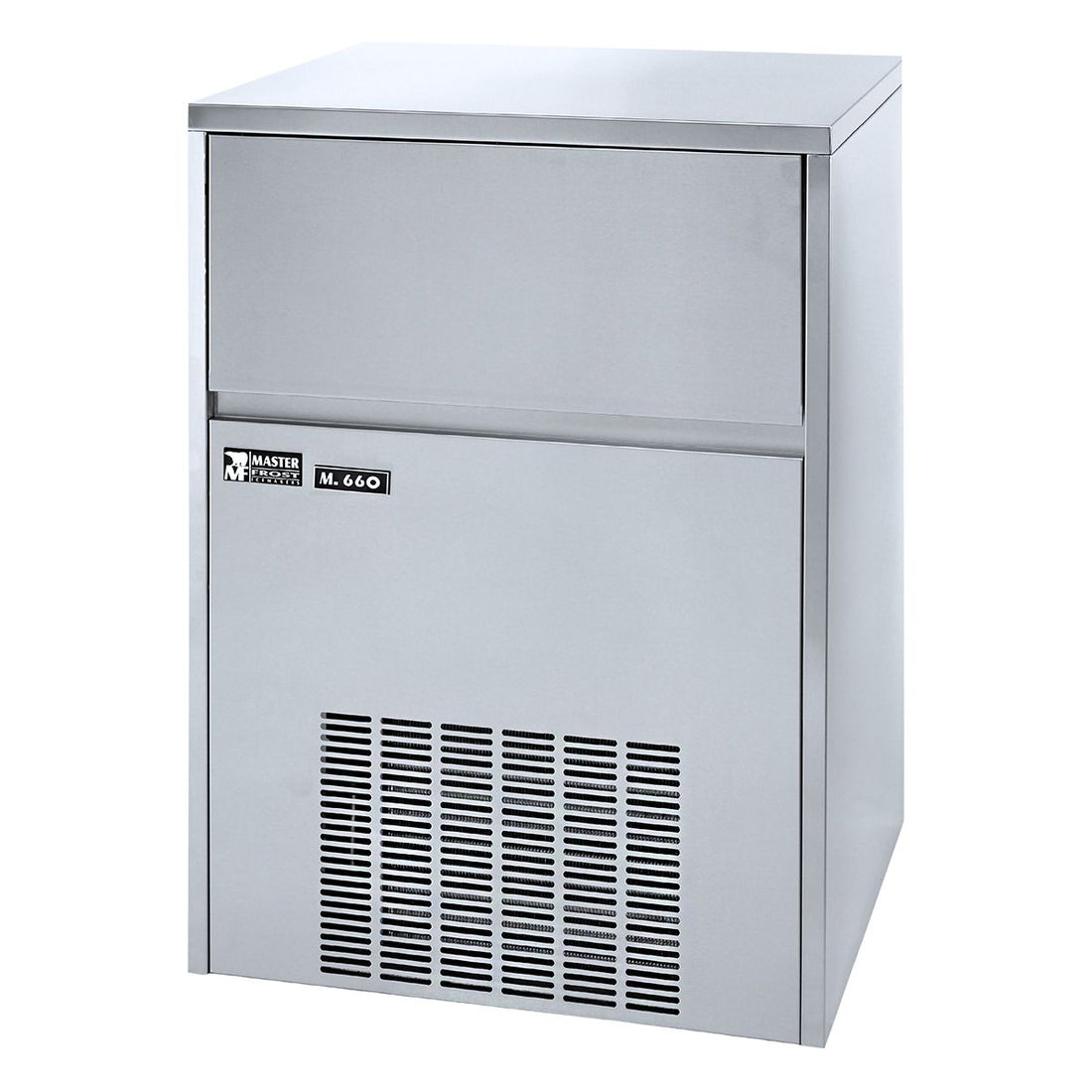 Masterfrost M660 commercial ice maker, front view with integral storage bin