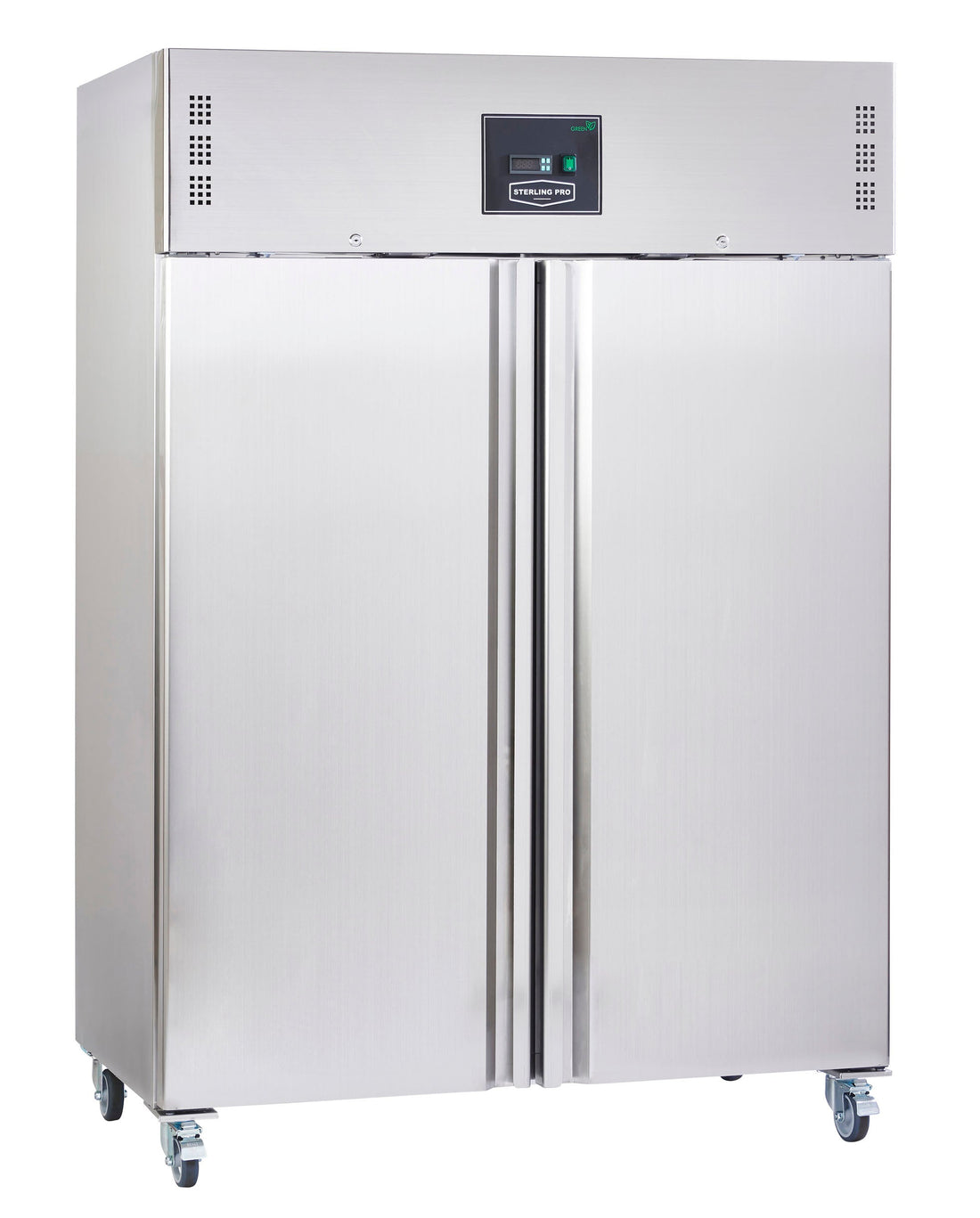Sterling Pro SPR212PV stainless-steel double-door commercial refrigerator, doors closed