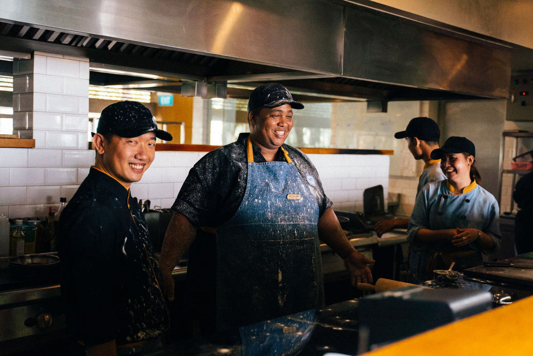 A team working together in a restaurant kitchen