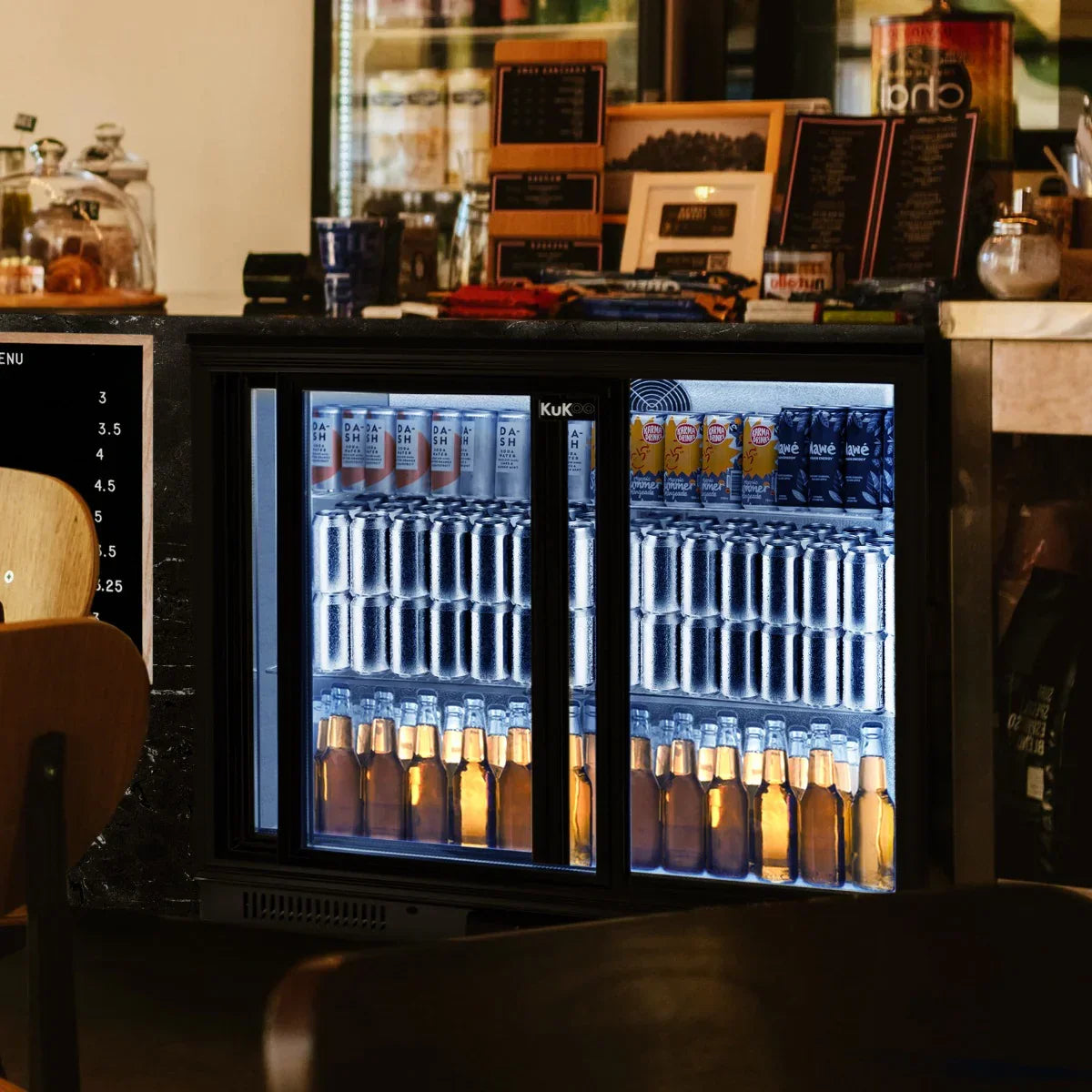 Sliding double-door back bar fridge