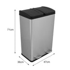 60L Stainless Steel Dual Pedal Bin