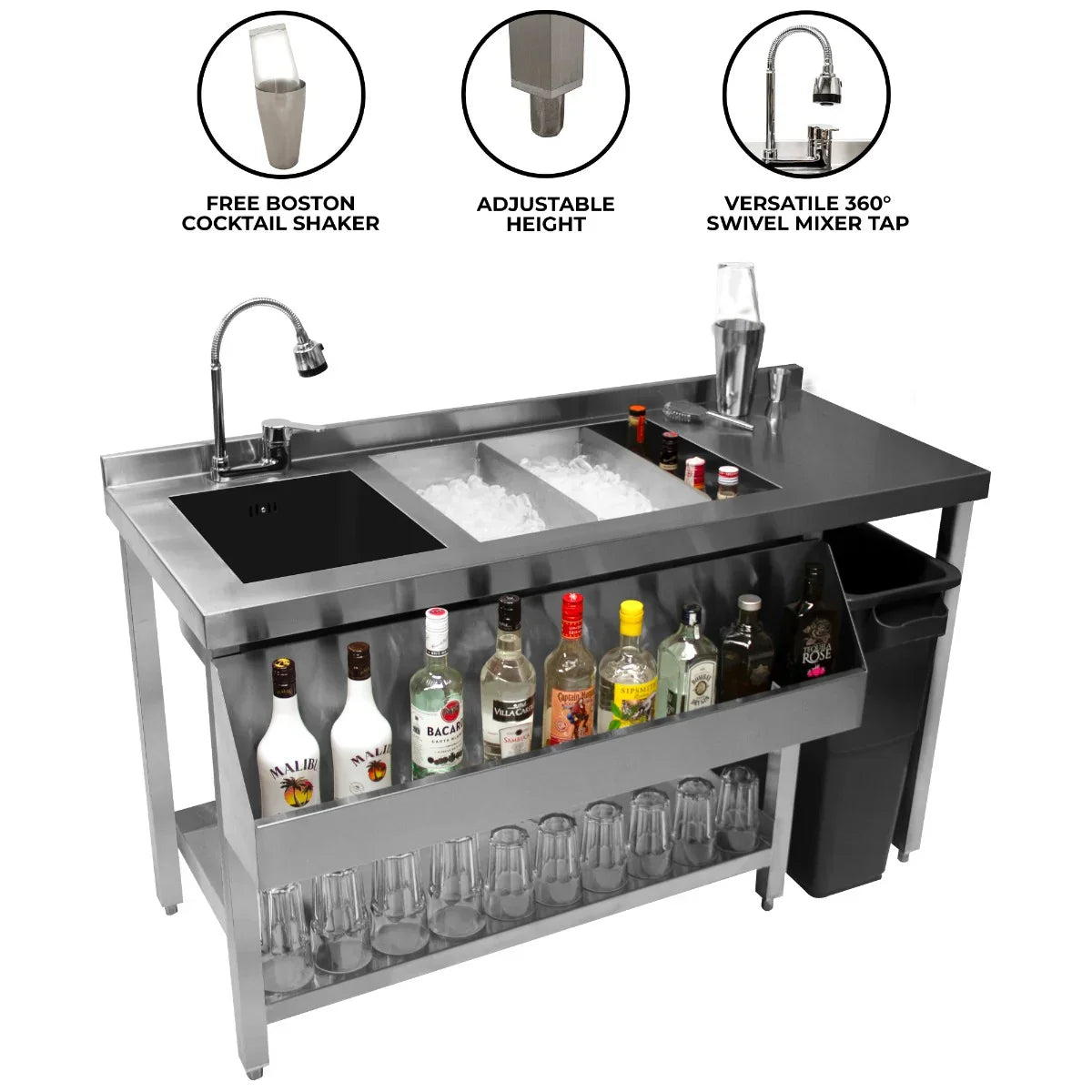 Cocktail Bar Station with 67L Ice Well