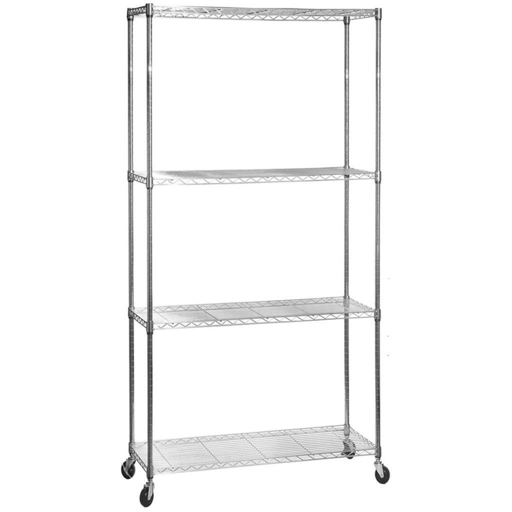 4-tier mobile chrome wire shelving unit 1200 x 450mm