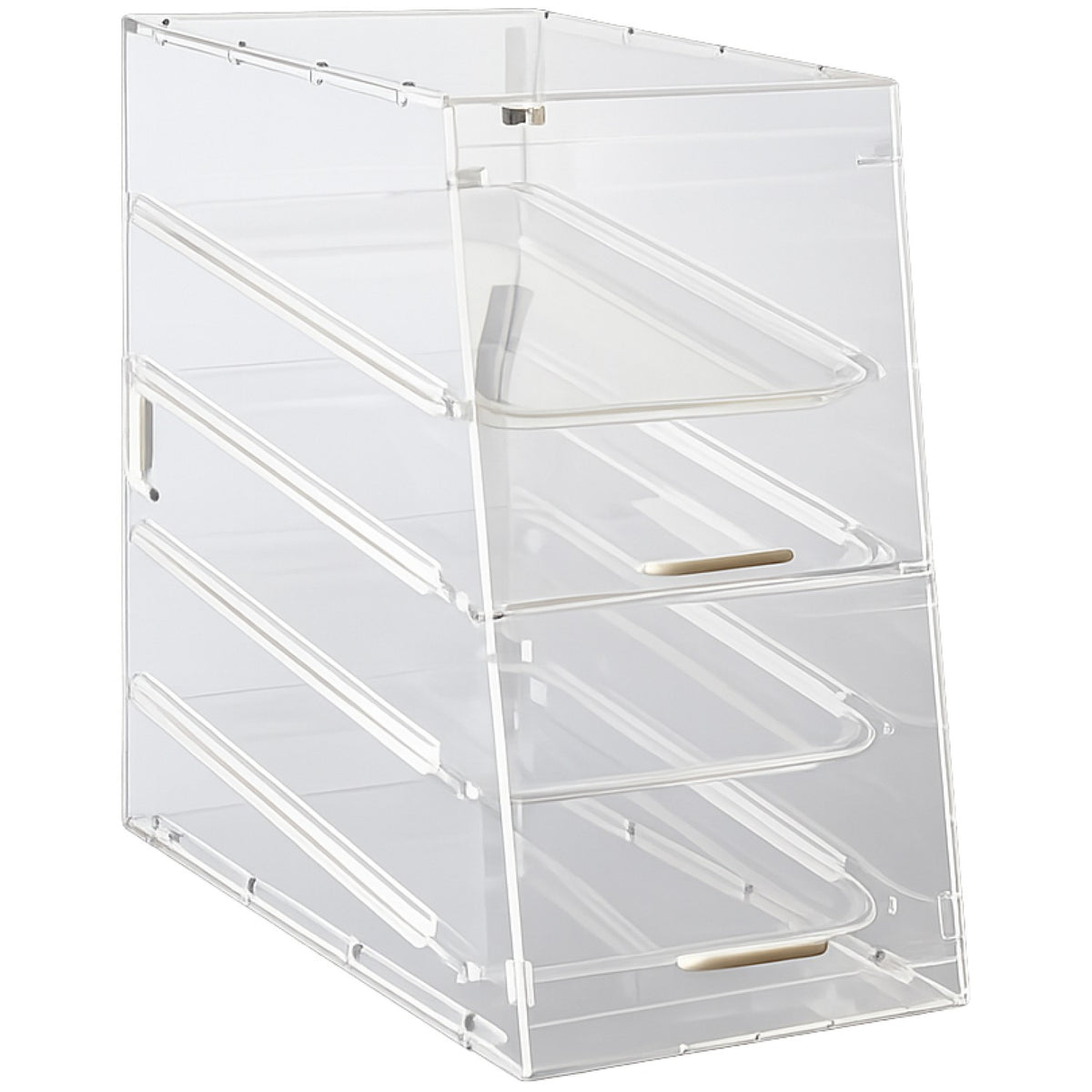 Clear acrylic bakery display case with access doors
