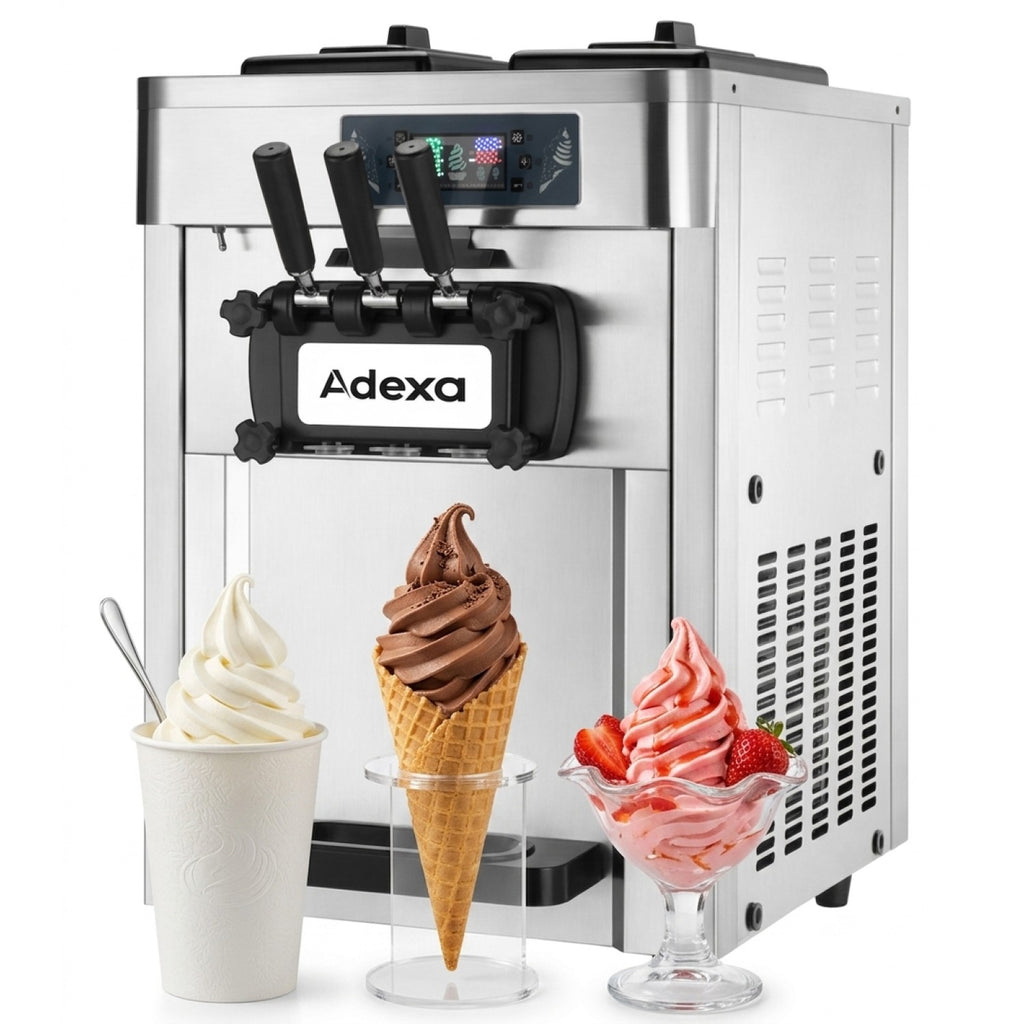 Countertop three-flavour soft serve ice cream machine