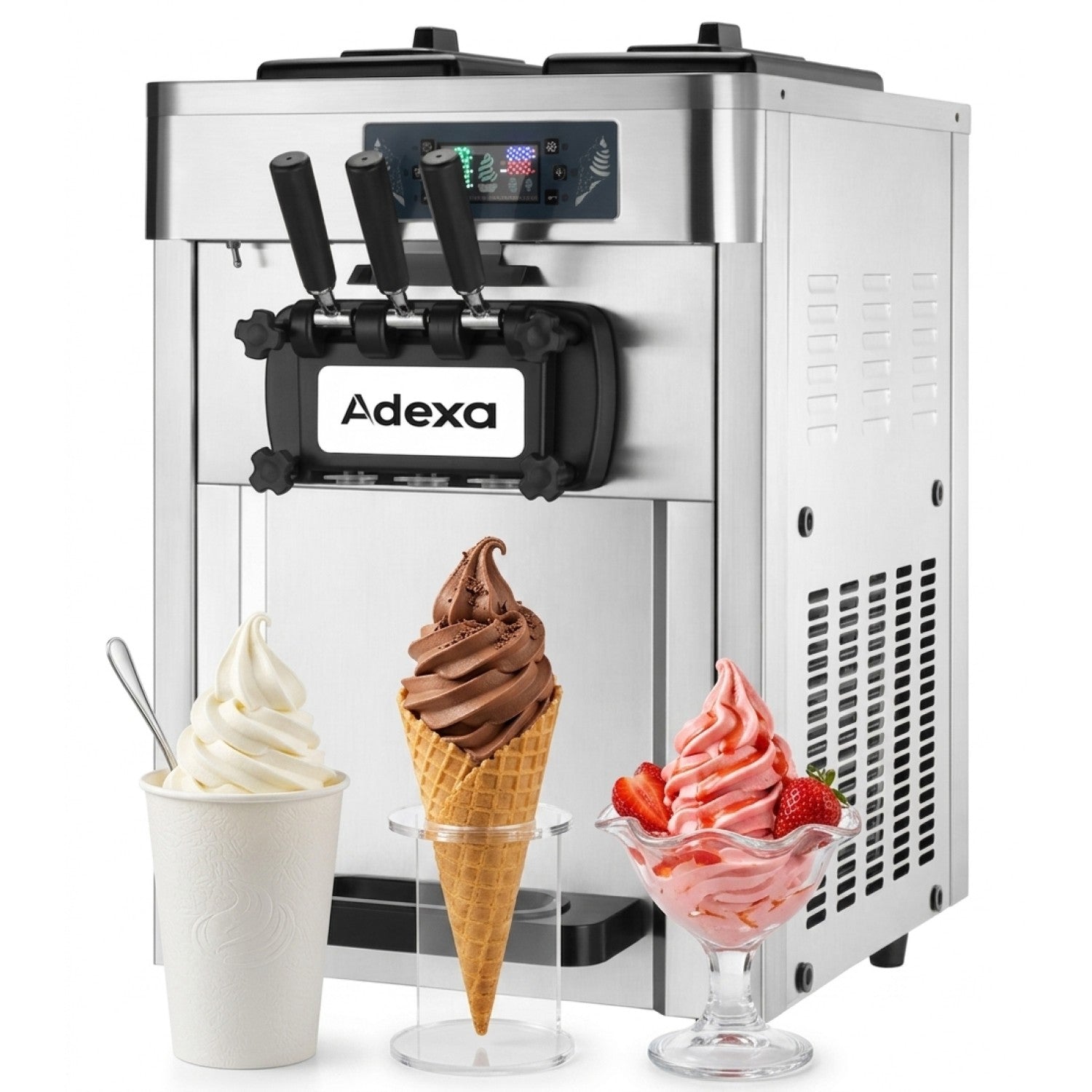 Countertop three-flavour soft serve ice cream machine