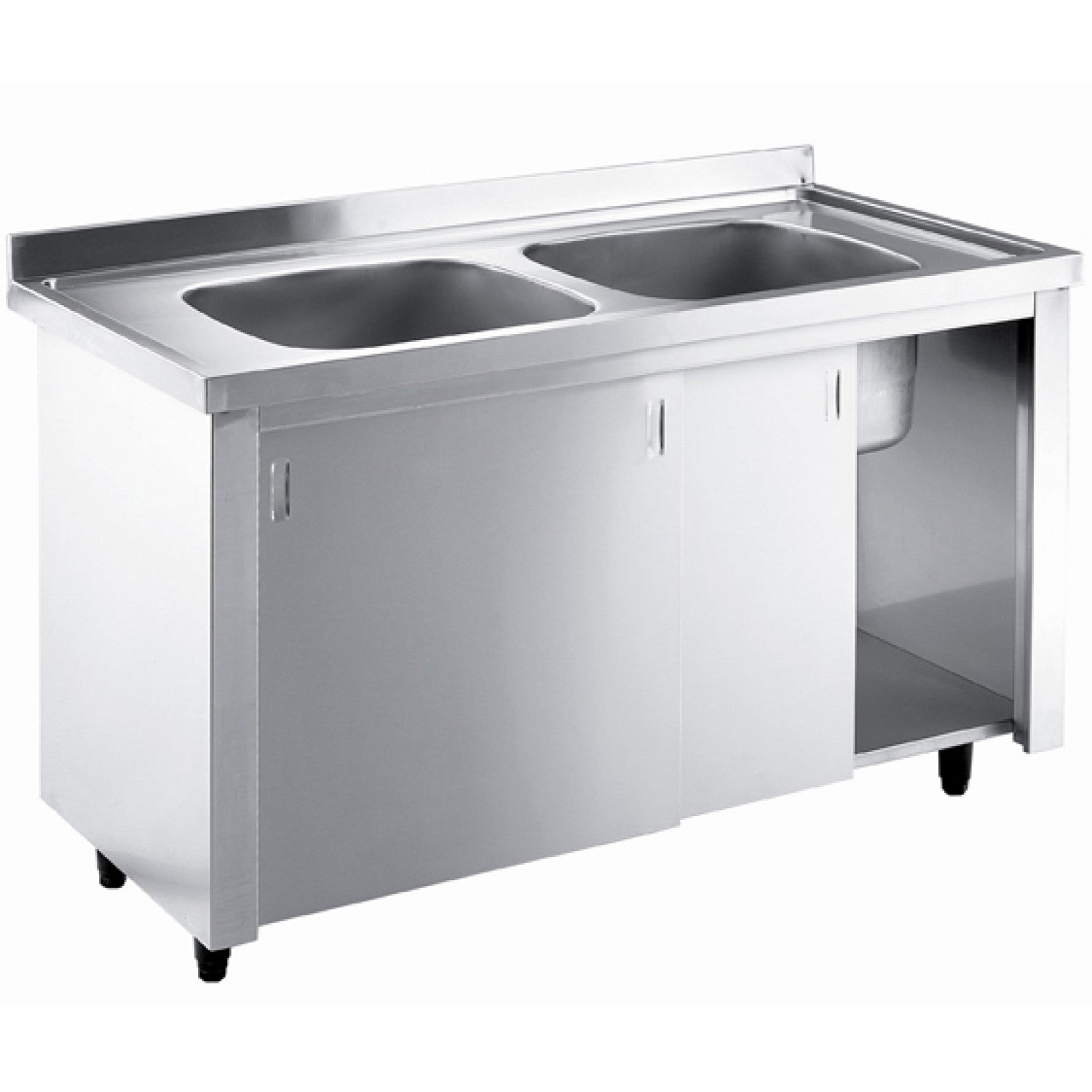 1400mm stainless steel double-bowl sink with cupboard