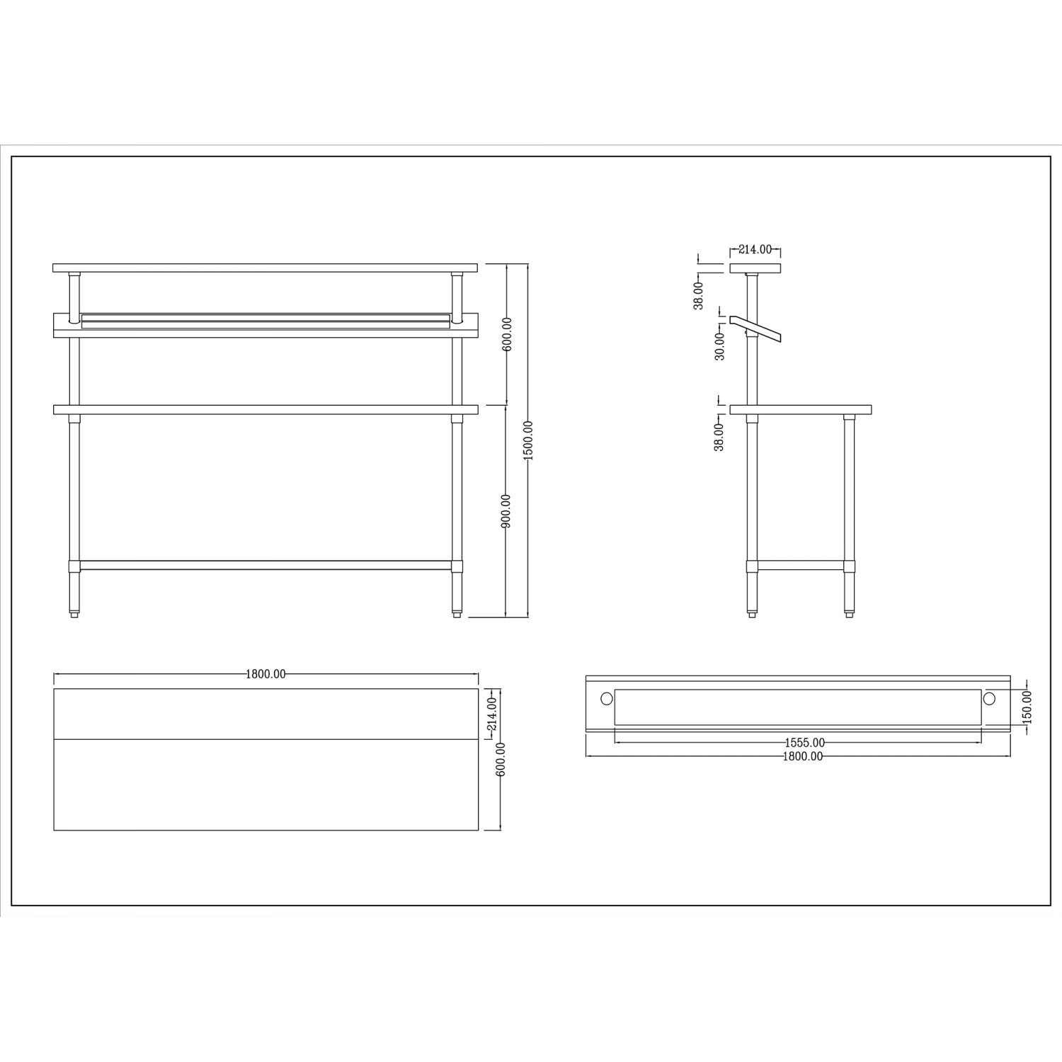 stainless steel prep table detail view