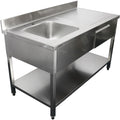 Adexa 1400mm commercial sink with left bowl and drawer