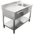 Adexa 1400mm commercial sink with right bowl and drawer