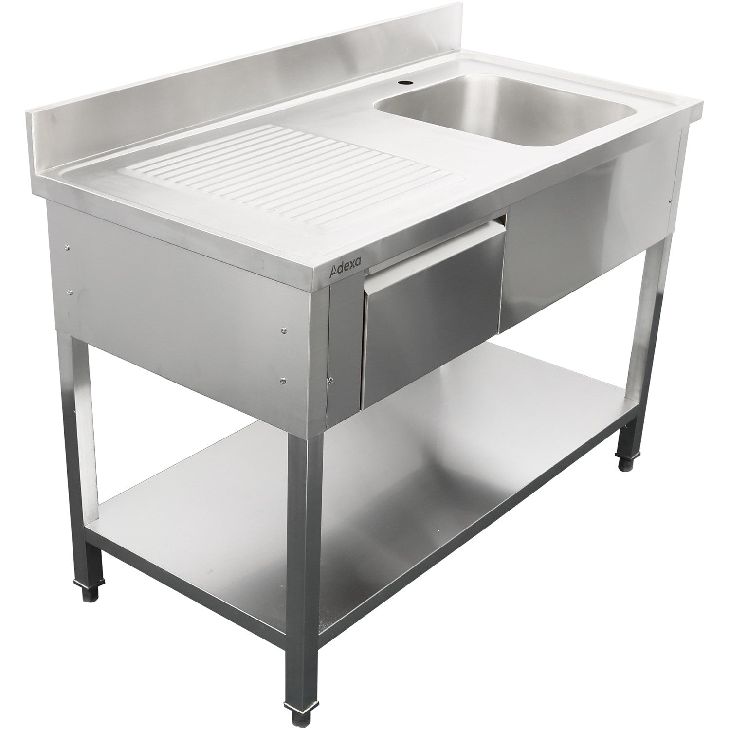 Adexa 1400mm commercial sink with right bowl and drawer