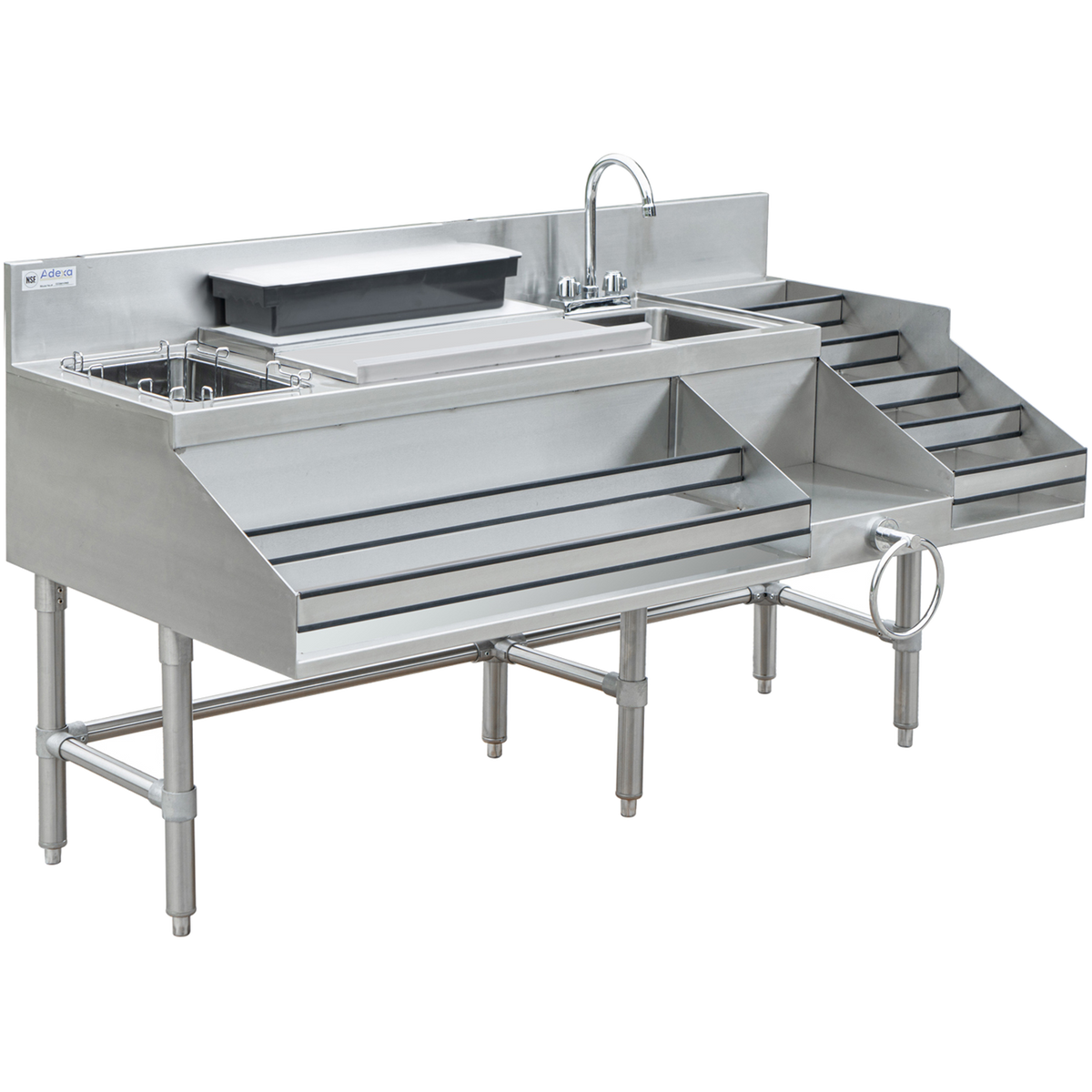 Commercial stainless steel cocktail station with backsplash
