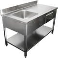 Adexa 1400mm commercial sink with left bowl and drawer
