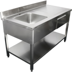 Adexa 1400mm commercial sink with left bowl and drawer