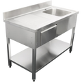 Adexa 1400mm commercial sink with right bowl and drawer