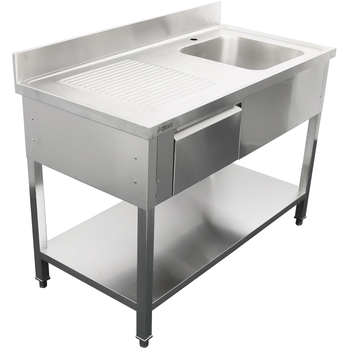 Adexa 1400mm commercial sink with right bowl and drawer