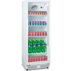 white commercial bottle cooler 326 litres hinged glass door