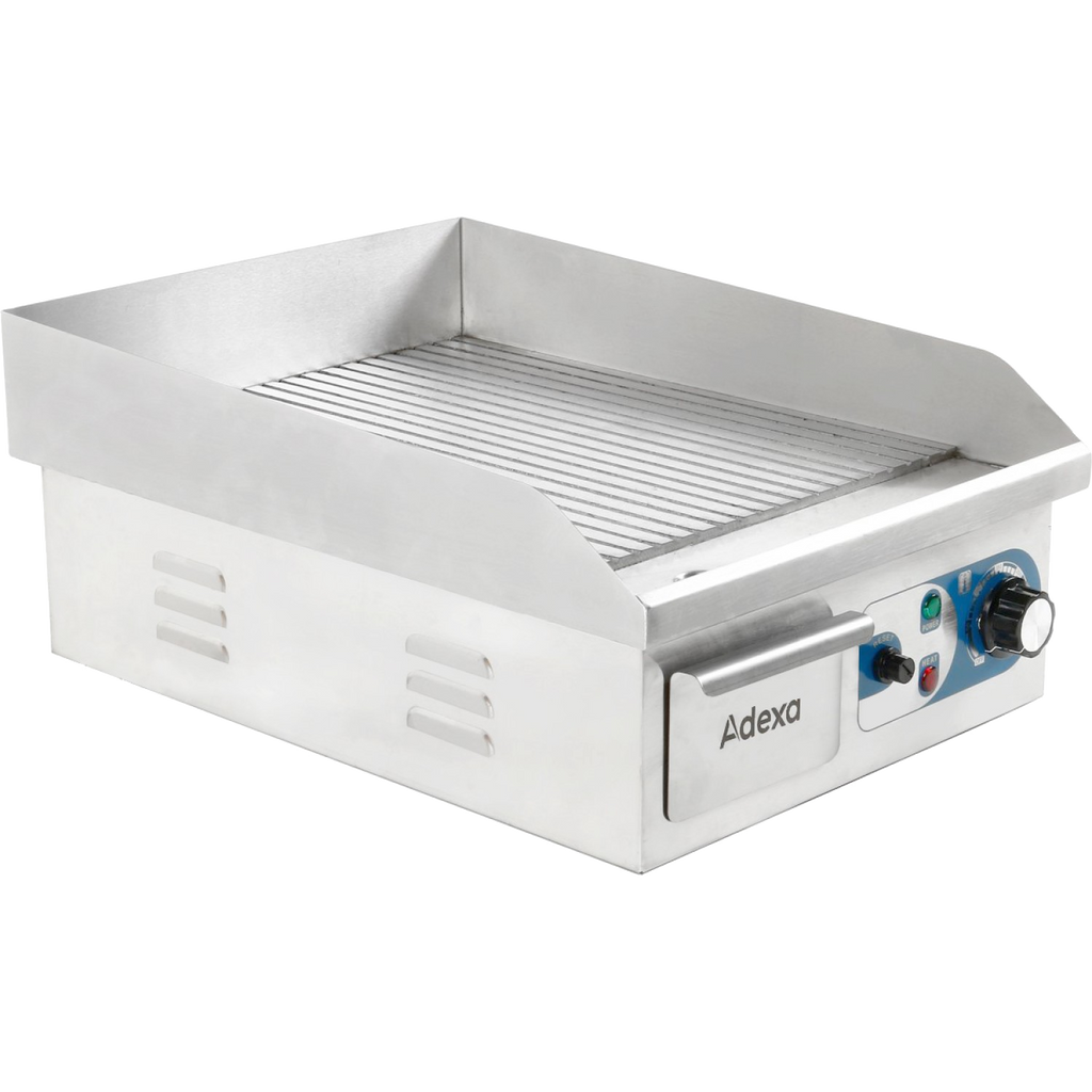 Compact ribbed commercial electric griddle