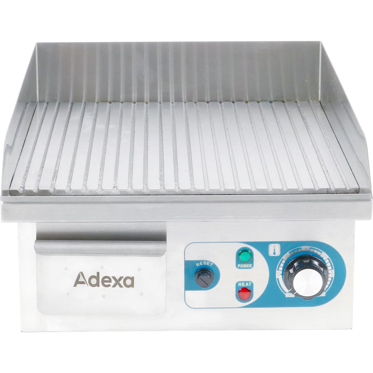 Ribbed cooking surface of commercial electric griddle