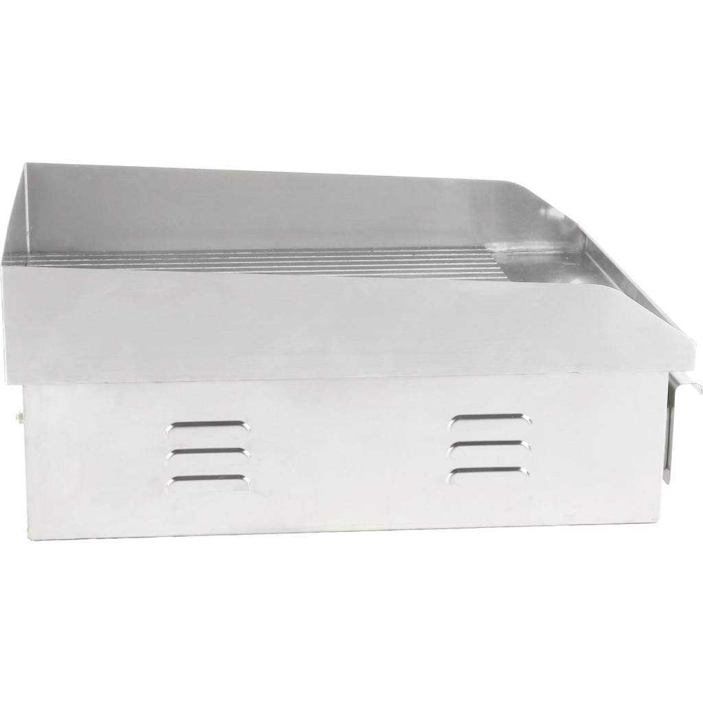 Commercial ribbed griddle side view