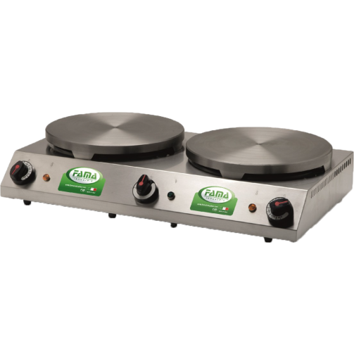 Fama CPD double electric crepe maker with two round cooking plates and separate controls