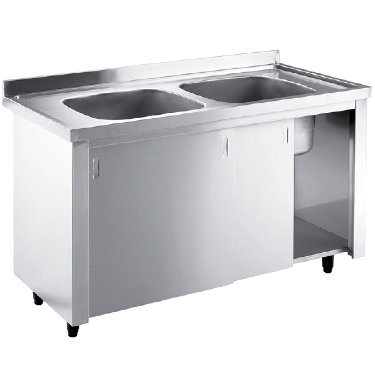 1400mm stainless steel double-bowl sink with cupboard