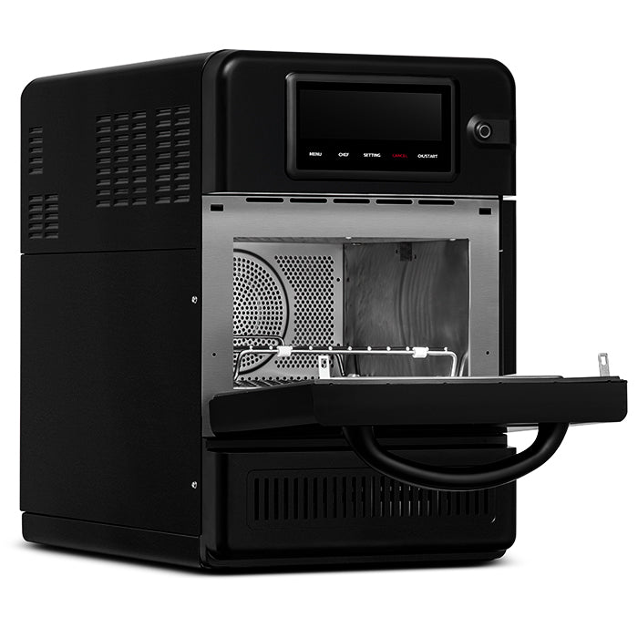 Blizzard HISPEED1 high-speed oven with drop-down door open and cooking cavity visible
