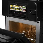 Blizzard HISPEED1 touchscreen controls and illuminated cooking cavity with door open
