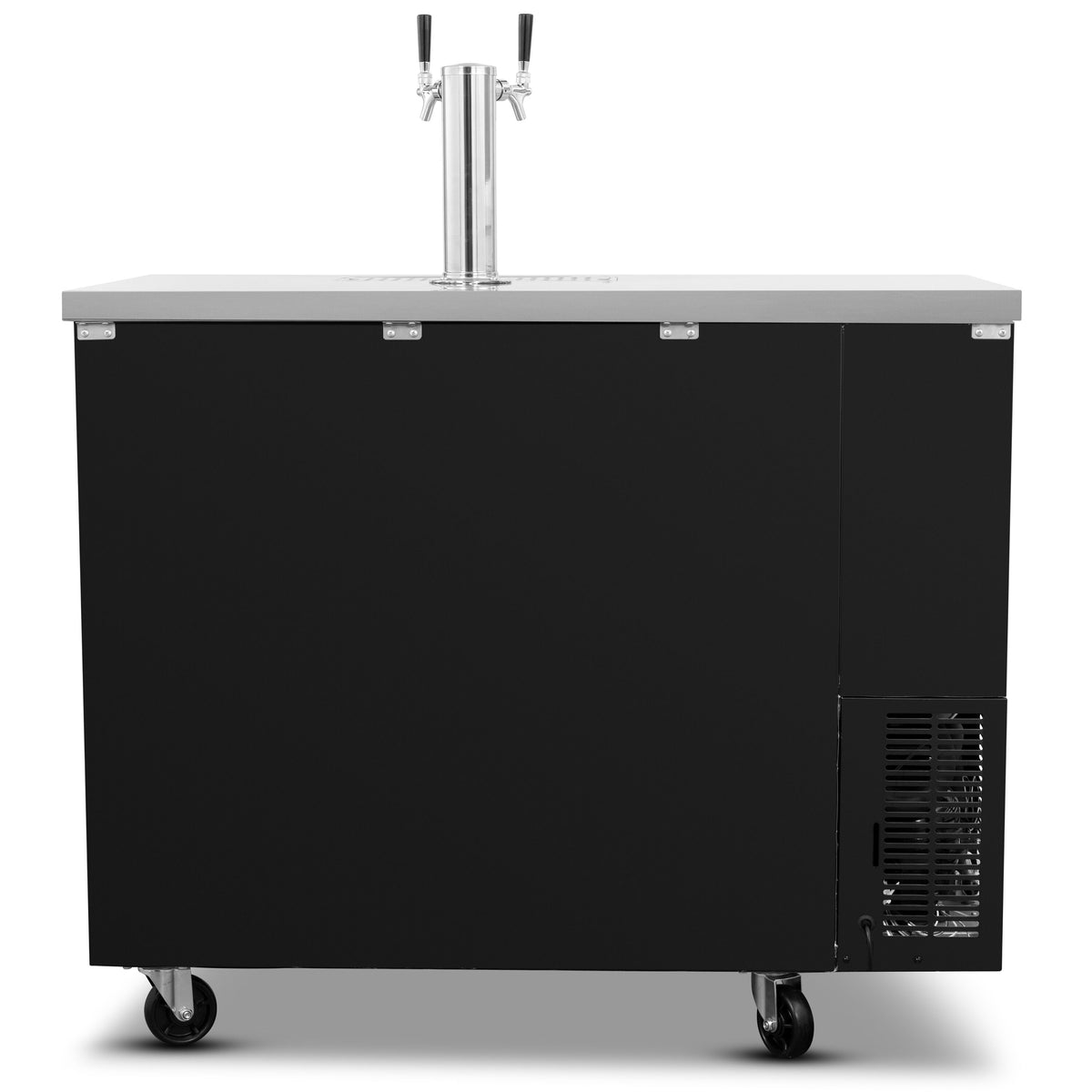 Blizzard KEG2 keg cooler, rear view with castors and ventilation grille