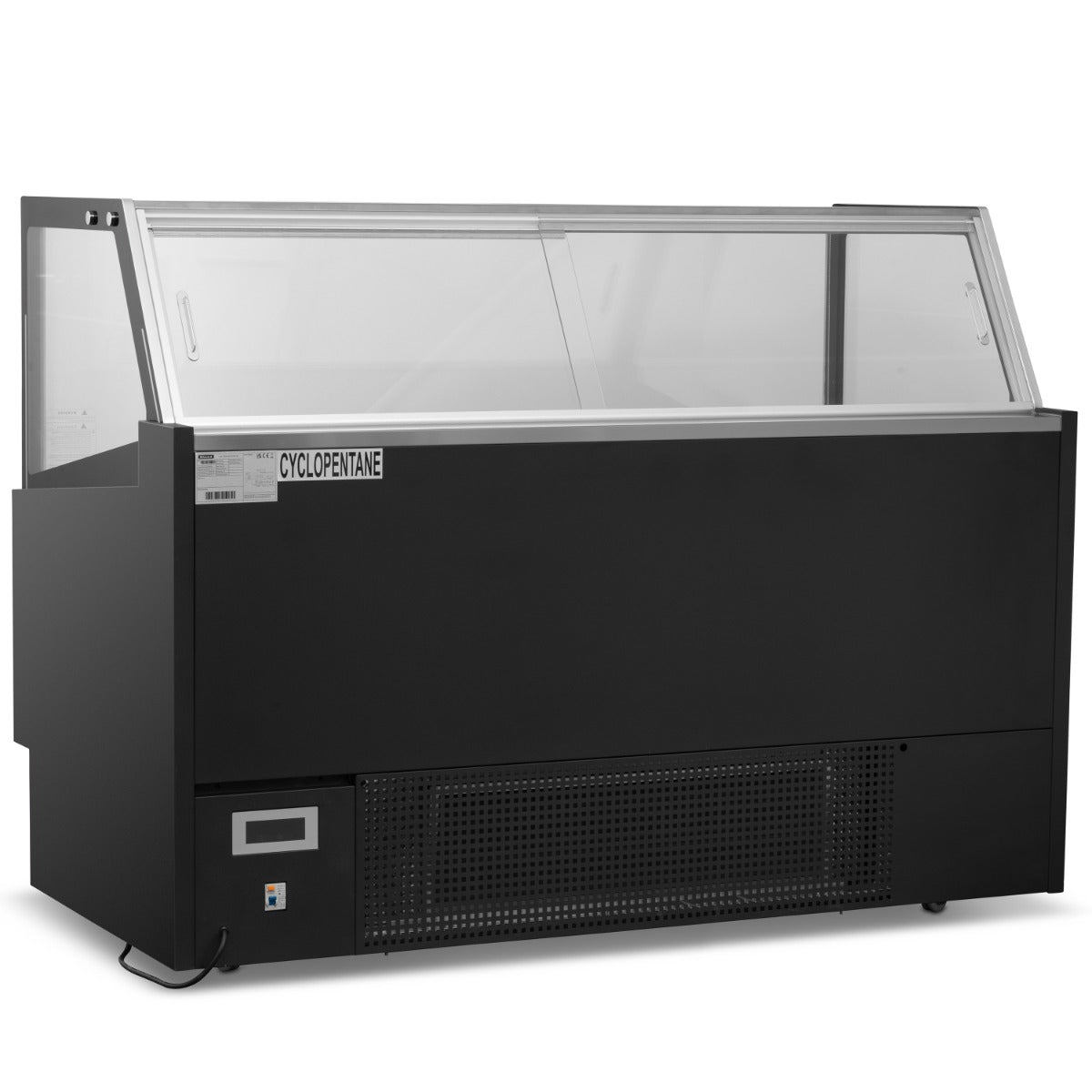 Rear view of the LUXE15 showing sliding access doors, preparation shelf and lower control panel