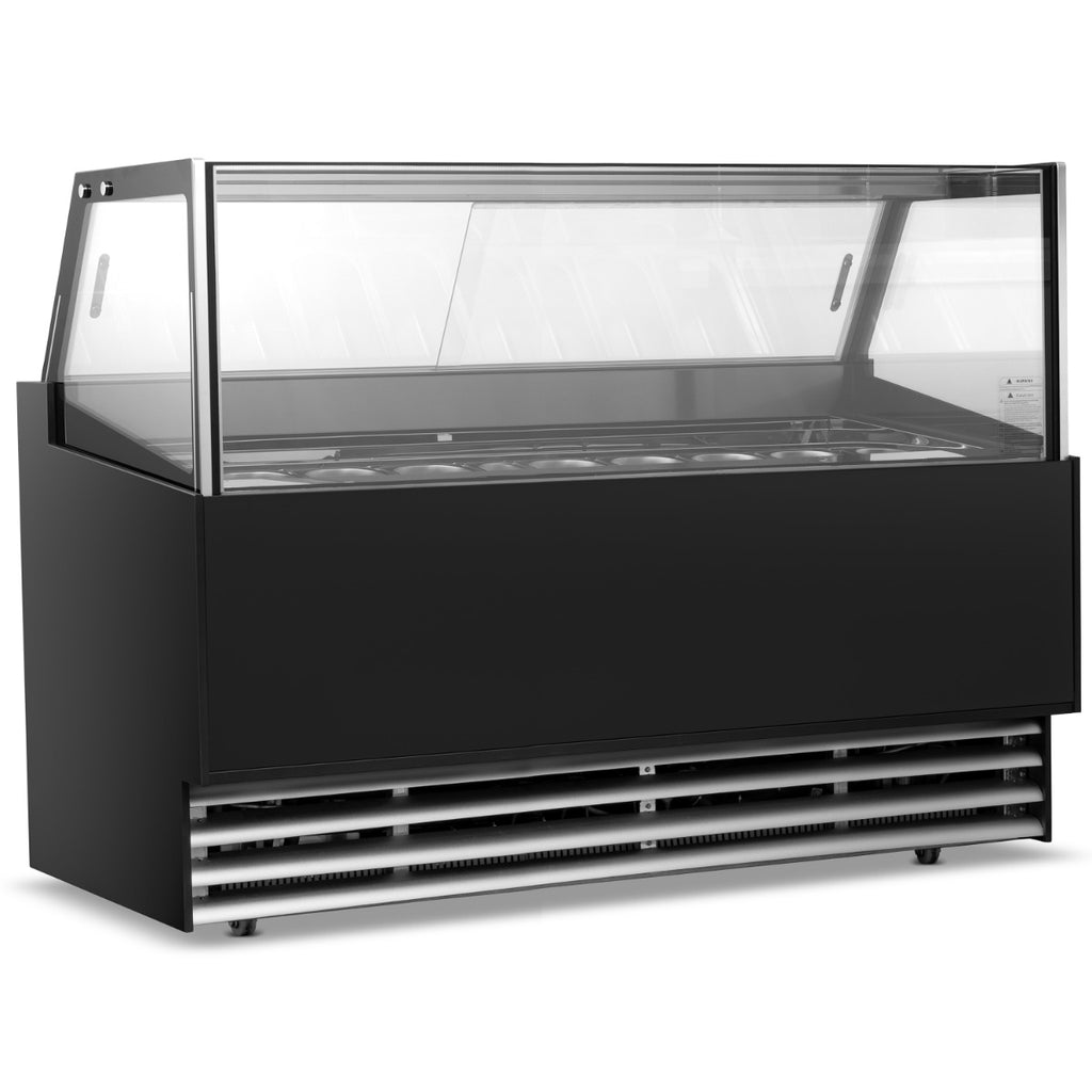 Blizzard LUXE15 black 15-pan ice-cream display counter, three-quarter front view