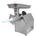 Stainless steel meat grinder with feed tray and mincing head