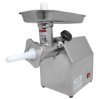 Stainless steel meat grinder with feed tray and mincing head