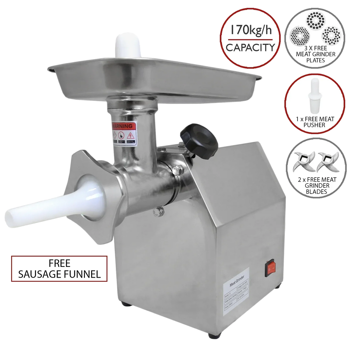 Stainless steel commercial meat grinder
