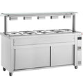 Inomak MJV718 bain marie with heated cupboard and sneeze guard, front view; pans and lids shown are not included