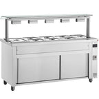 Inomak MJV718 bain marie with heated cupboard and sneeze guard, front view; pans and lids shown are not included