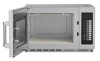Beko PRO34IX2UK-BP microwave with door open showing stainless-steel cavity