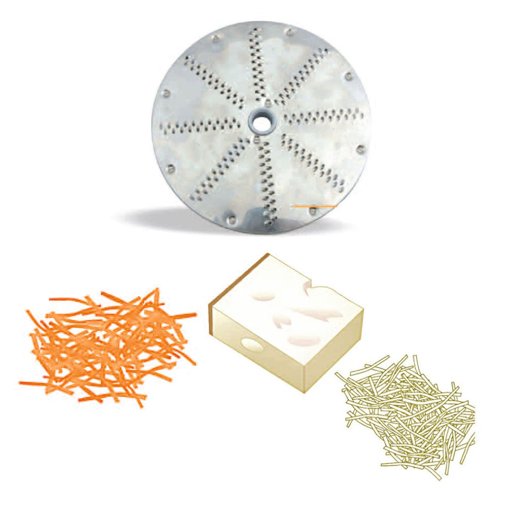 Included Diamond R3/K 3mm grating disc with illustrative grated food