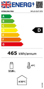 Energy label for Sterling Pro SP1LO-OUT-STS, class D, 465 kWh per year and 116-litre net capacity
