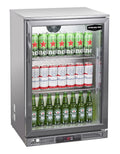 Sterling Pro SP1LO-OUT-STS stainless-steel outdoor bottle cooler, angled front view; drinks shown for illustration