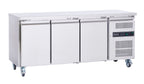 Sterling Pro SPCF300N stainless-steel three-door freezer counter, doors closed