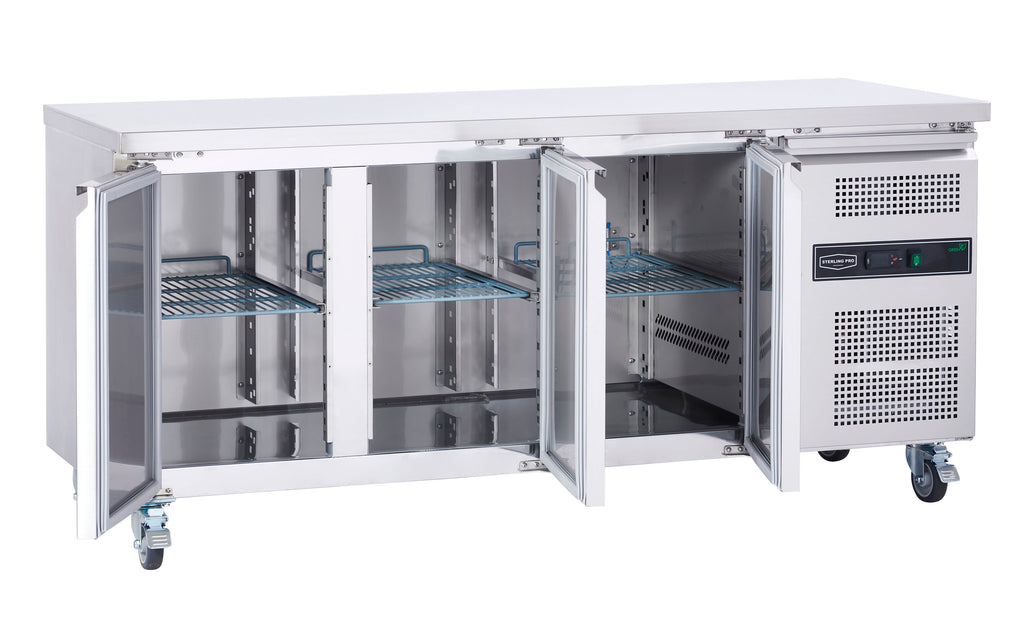 SPCF300N freezer counter with doors open showing three storage compartments