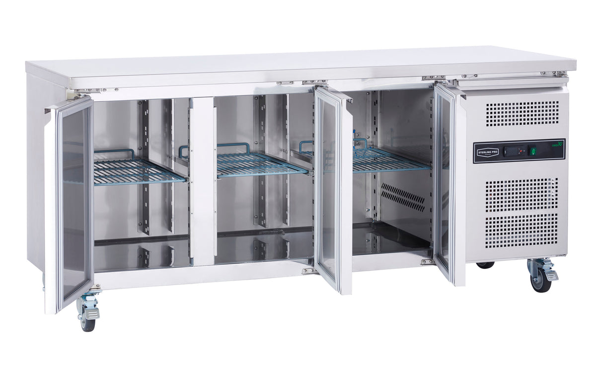 SPCF300N freezer counter with doors open showing three storage compartments
