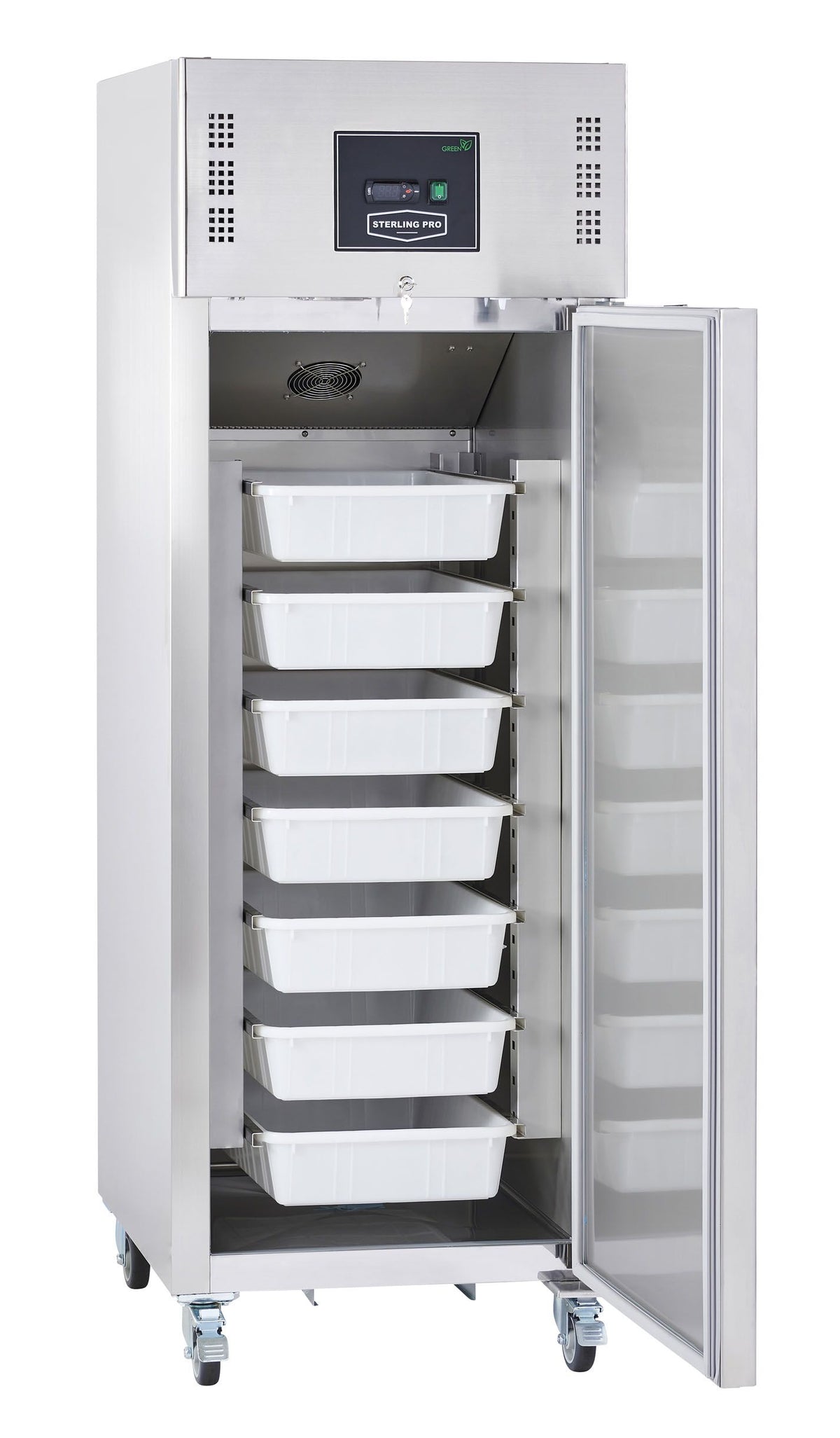Sterling Pro SPR601FISH fish cabinet with door open showing seven drawers