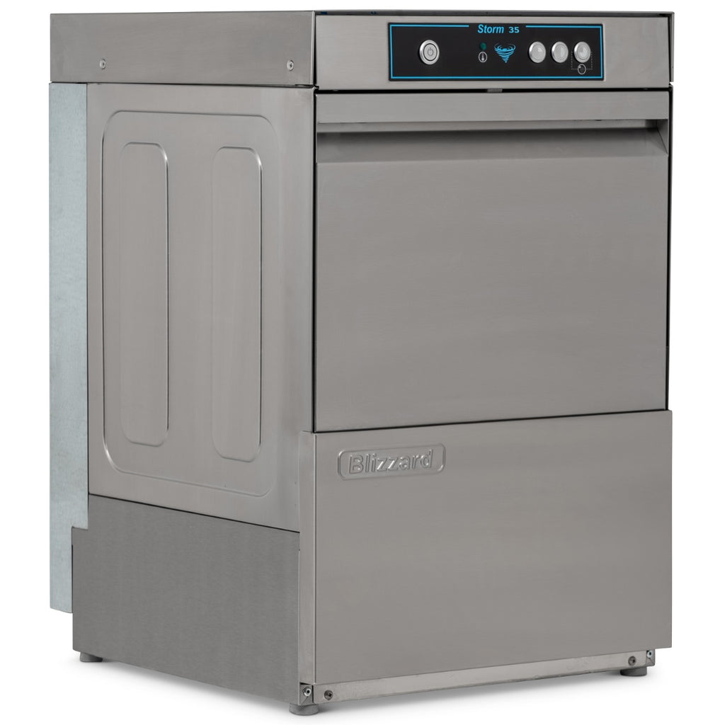 Blizzard STORM35DP commercial glasswasher with drain pump, angled front view