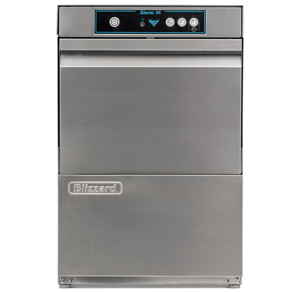 Blizzard STORM35DP 350mm-basket glasswasher, straight front view with door closed