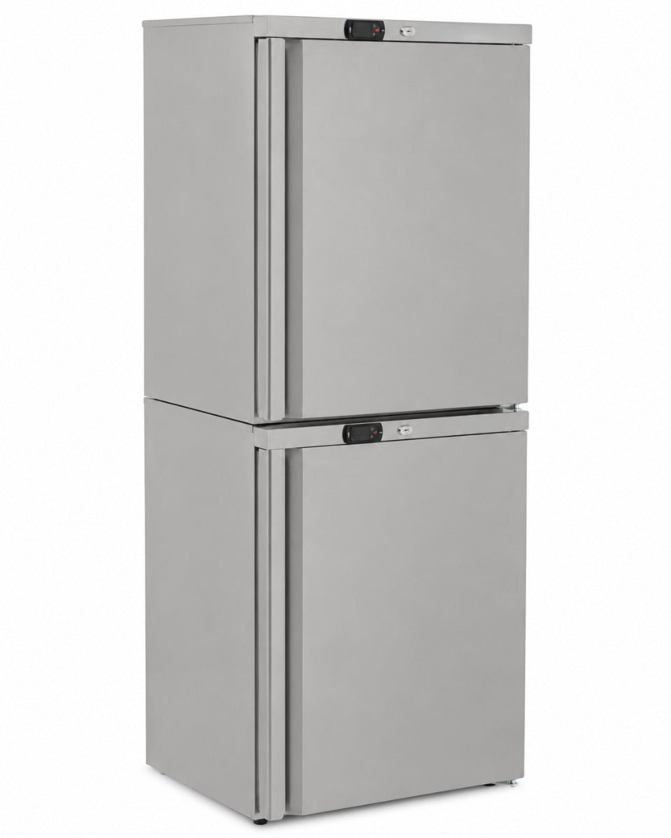 Blizzard UCFFST280 stacked twin freezer cabinets, three-quarter front view